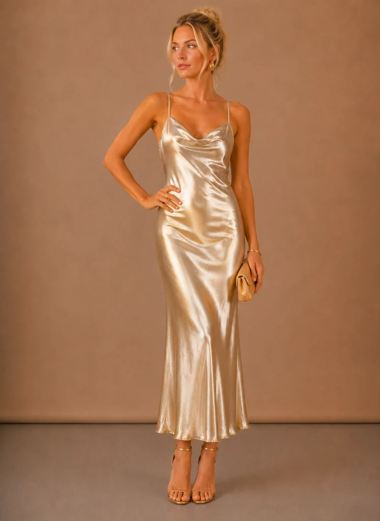 Women Satin Evening Slip Dress